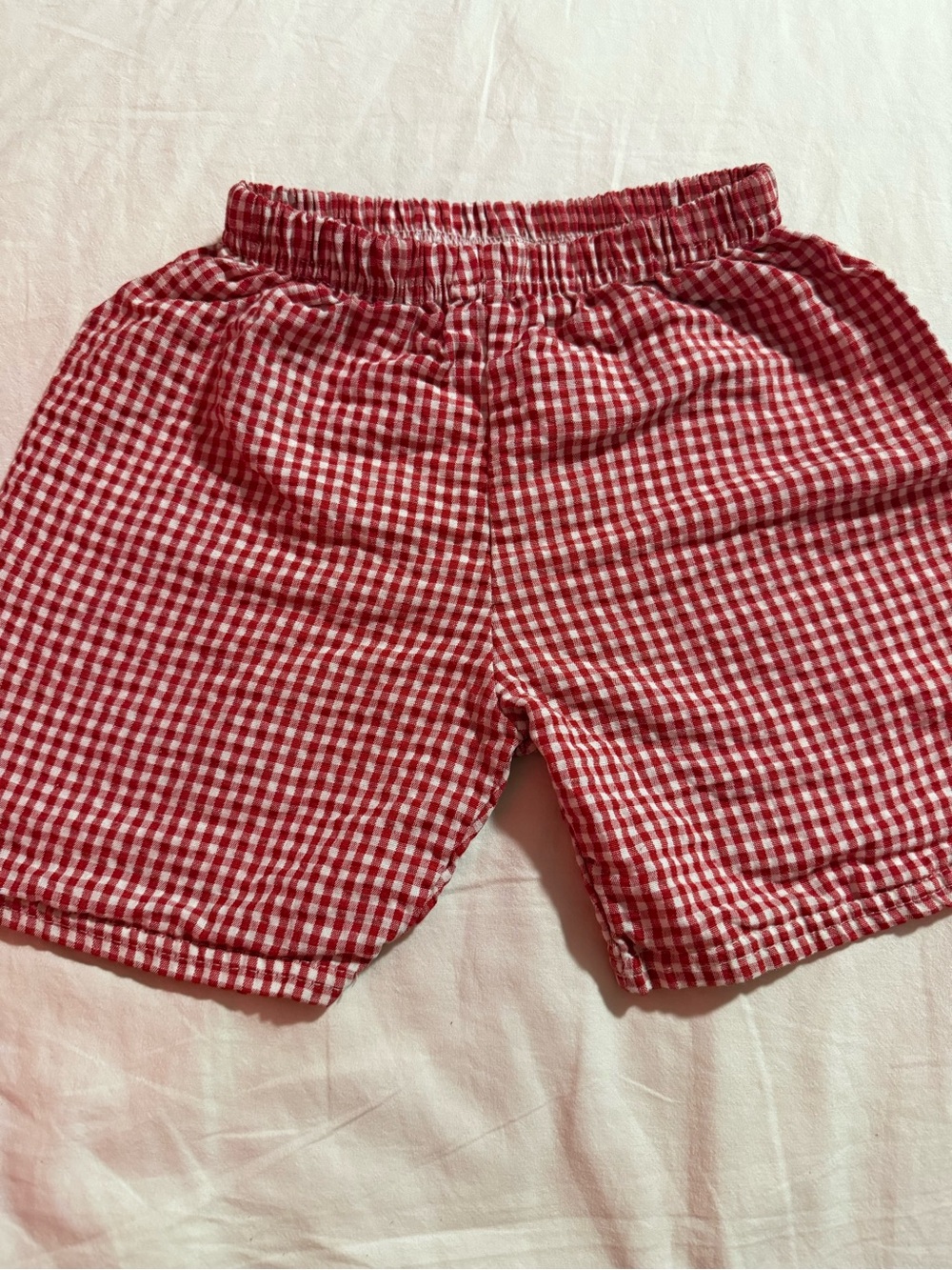 Red Gingham Elastic-Waist Kids Shorts